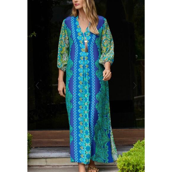 Johnny Was Dresses & Skirts - Johnny Was Womens XS Kahinu Dress & Slip Silk Diomedes Blue Boho Floral NWT $465